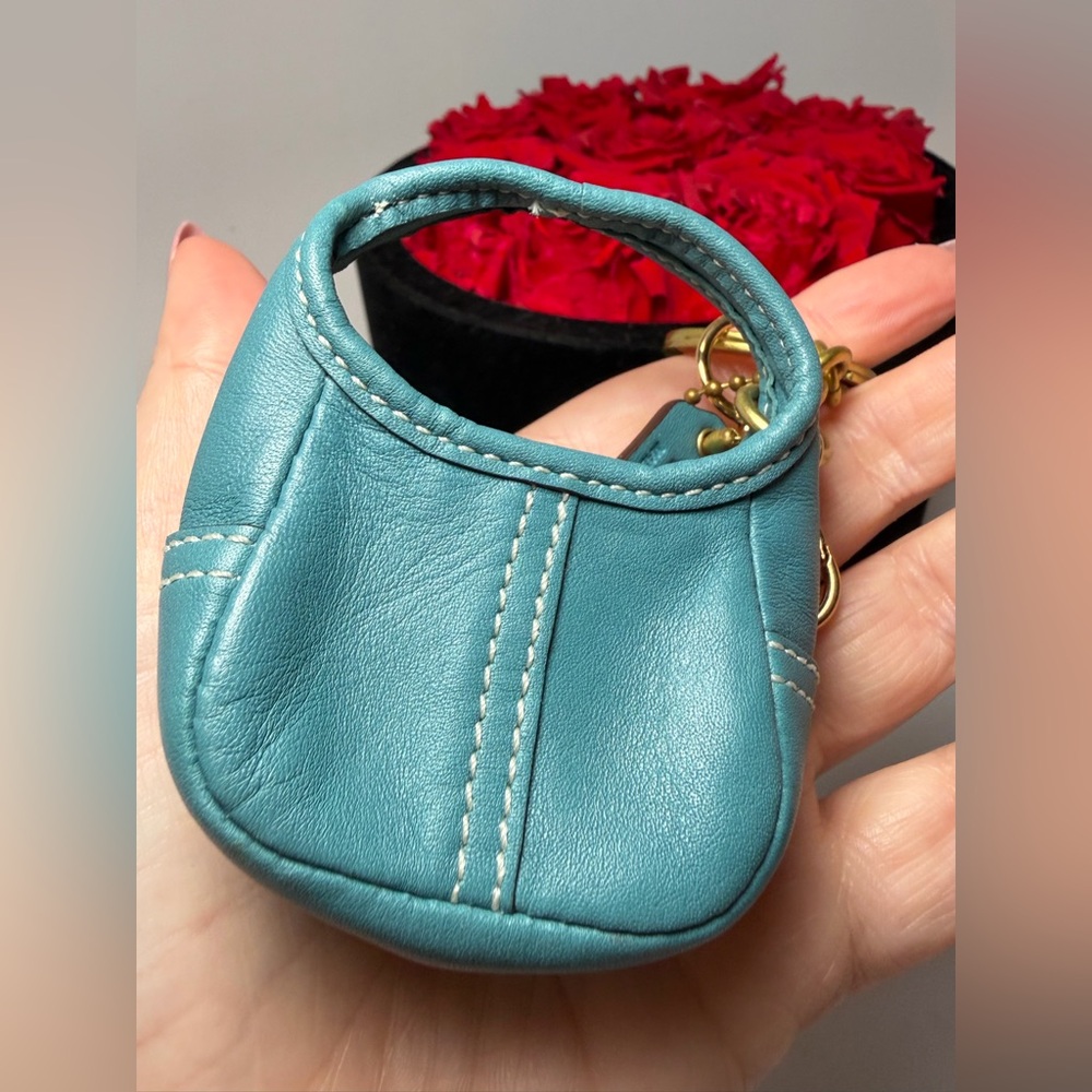 Vintage Coach Mini Hobo Ergo Key Ring/Bag Charm Blue Leather Mini Bag - Picture 3 of 13
